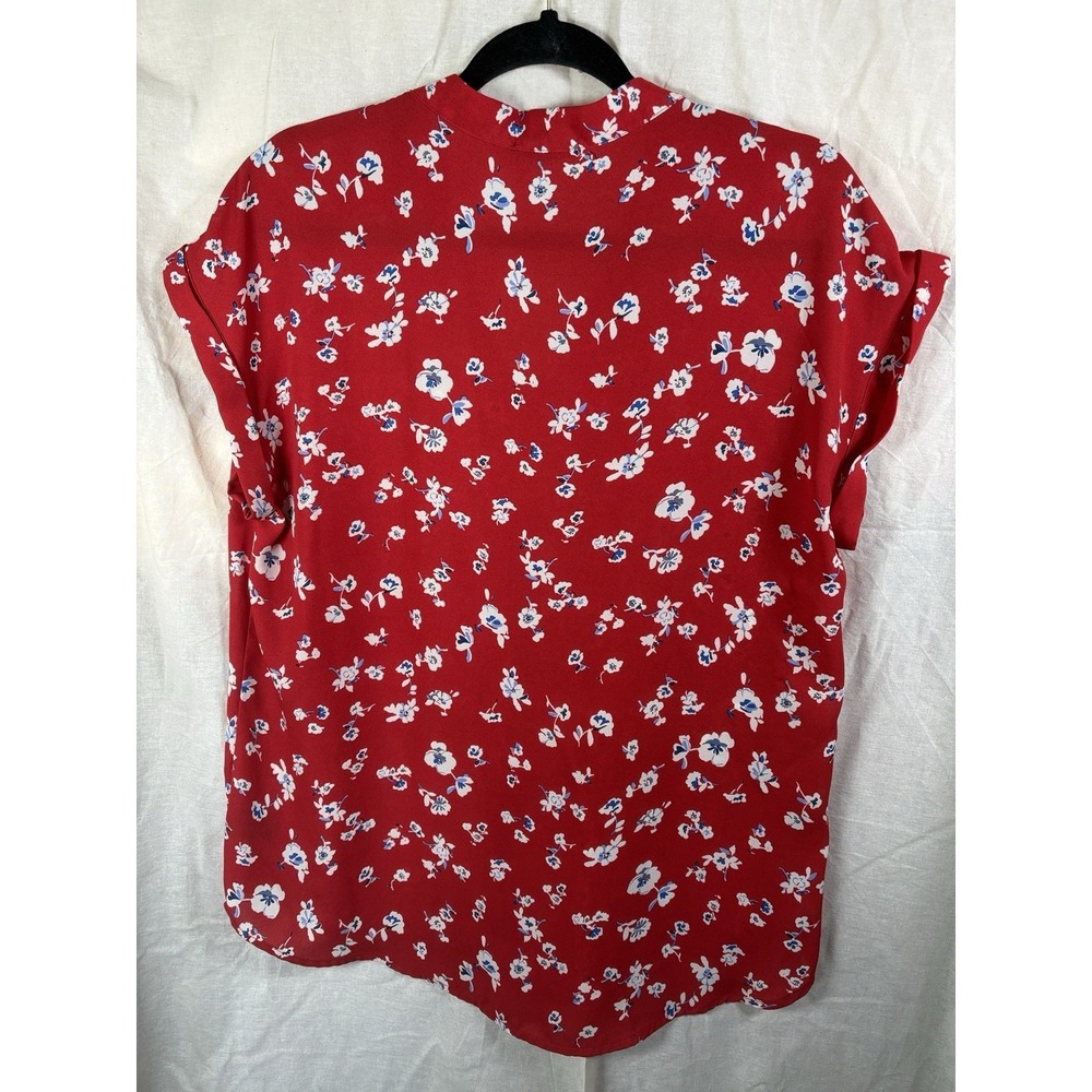 Pleione Top Women Sz M Red Multicolor Floral Casual Career Shirt Cap Sleeve READ - Picture 8 of 10